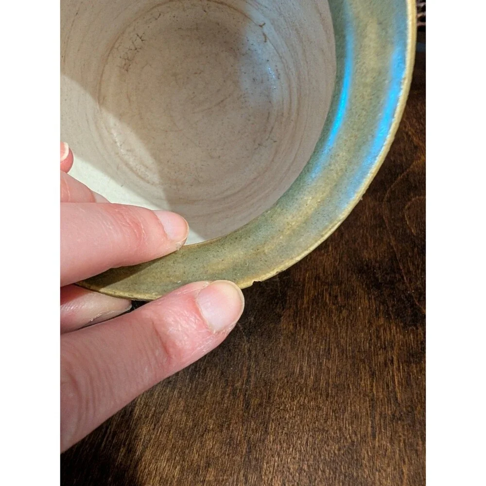 Art Pottery Vase Artist Signed Glaze over Clay Green Aztec Boho Southwestern